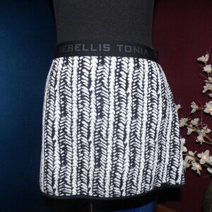TONIA DEBELLIS FITTED BLACK & WHITE MINI SKIRT L SKI SNOW VACATION WINTER